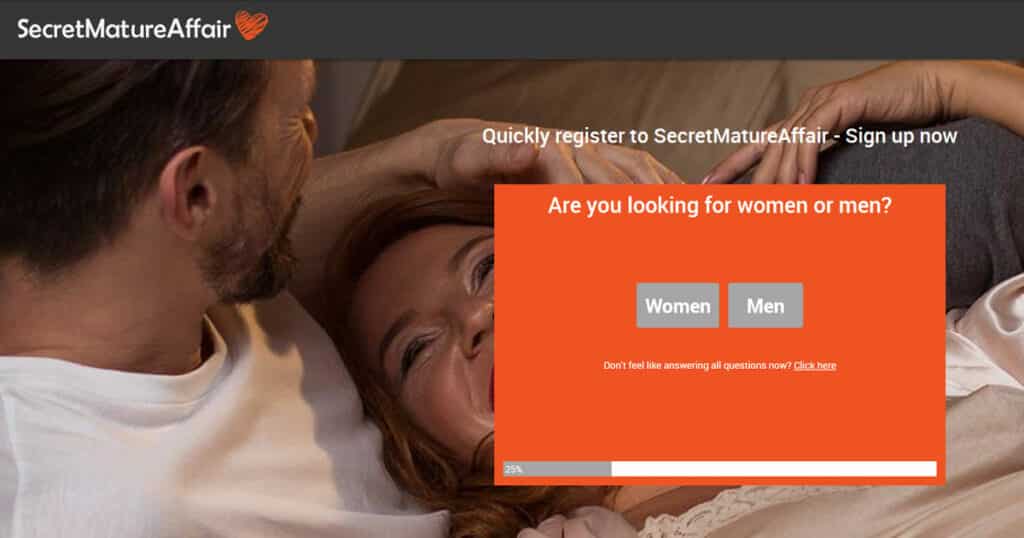 SecretMatureAffair Sign Up/Login page