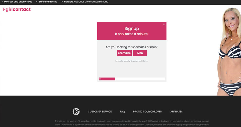 T-Girlcontact signup page