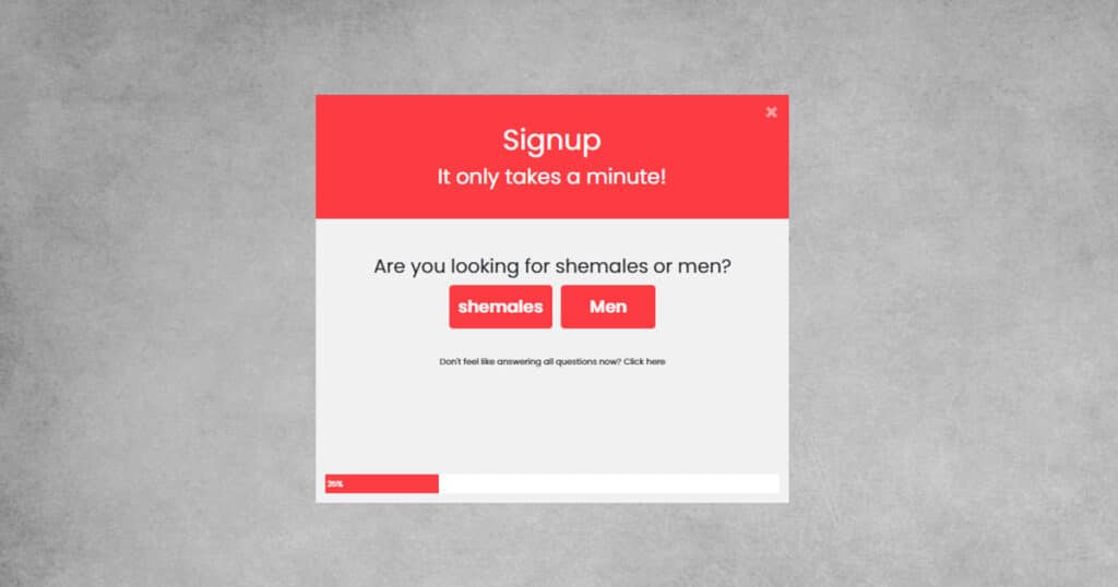 HotDiscreetShemales Sign Up/Login page