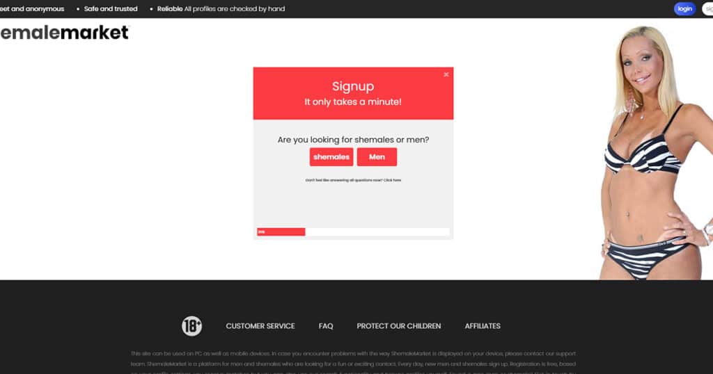 ShemaleMarket Sign Up/Login page