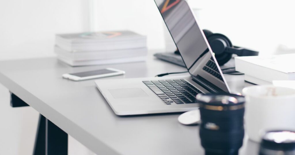 A laptop on a desk